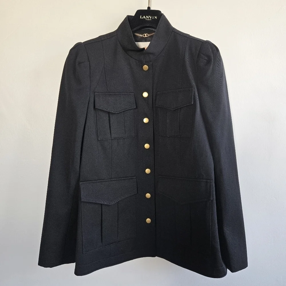 New Tory Burch Wool Sargent Pepper Front Button Long Sleeves Black Jacket 8 NWT